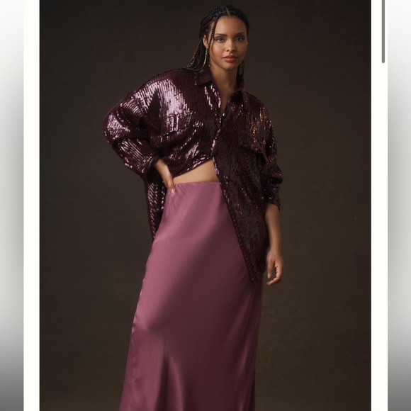 Anthropologie Pilcro Sequin Buttondown Shirt In Plum 2X - Picture 6 of 14